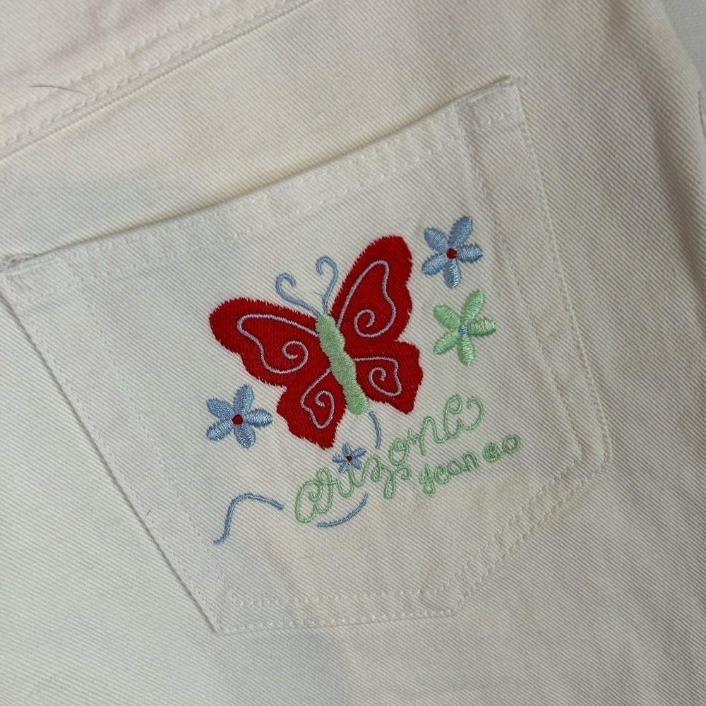 VTG Y2K shorts Arizona Jean Co Embroidered Butterfly Denim White Juniors Size 14 - Picture 5 of 8